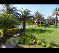 Jardín y la piscina comunitaria