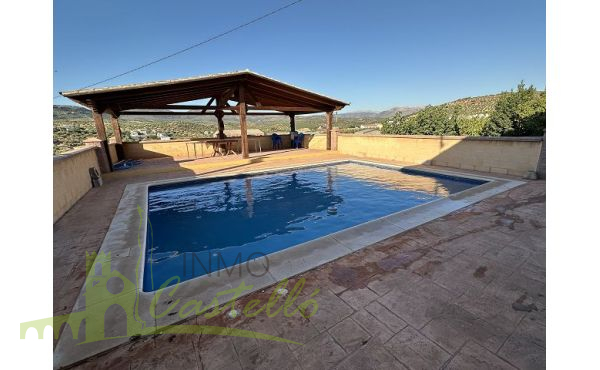 Piscina con terraza y porche